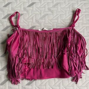 Altar'd State Pink Fringe Crop Top
